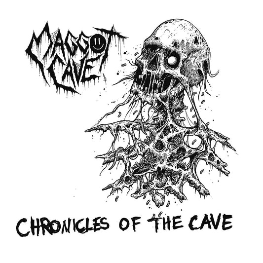 Black and white illustration of a creature with 'Maggot Cave' and 'Chronicles of the Cave' text.