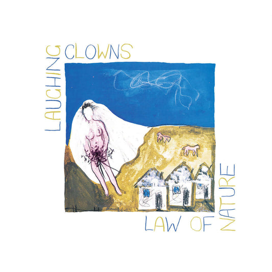 Album cover with a stylized illustration of a woman, houses, and animals on a white background with text 'Laughing Clowns' and 'Law of Nature'.