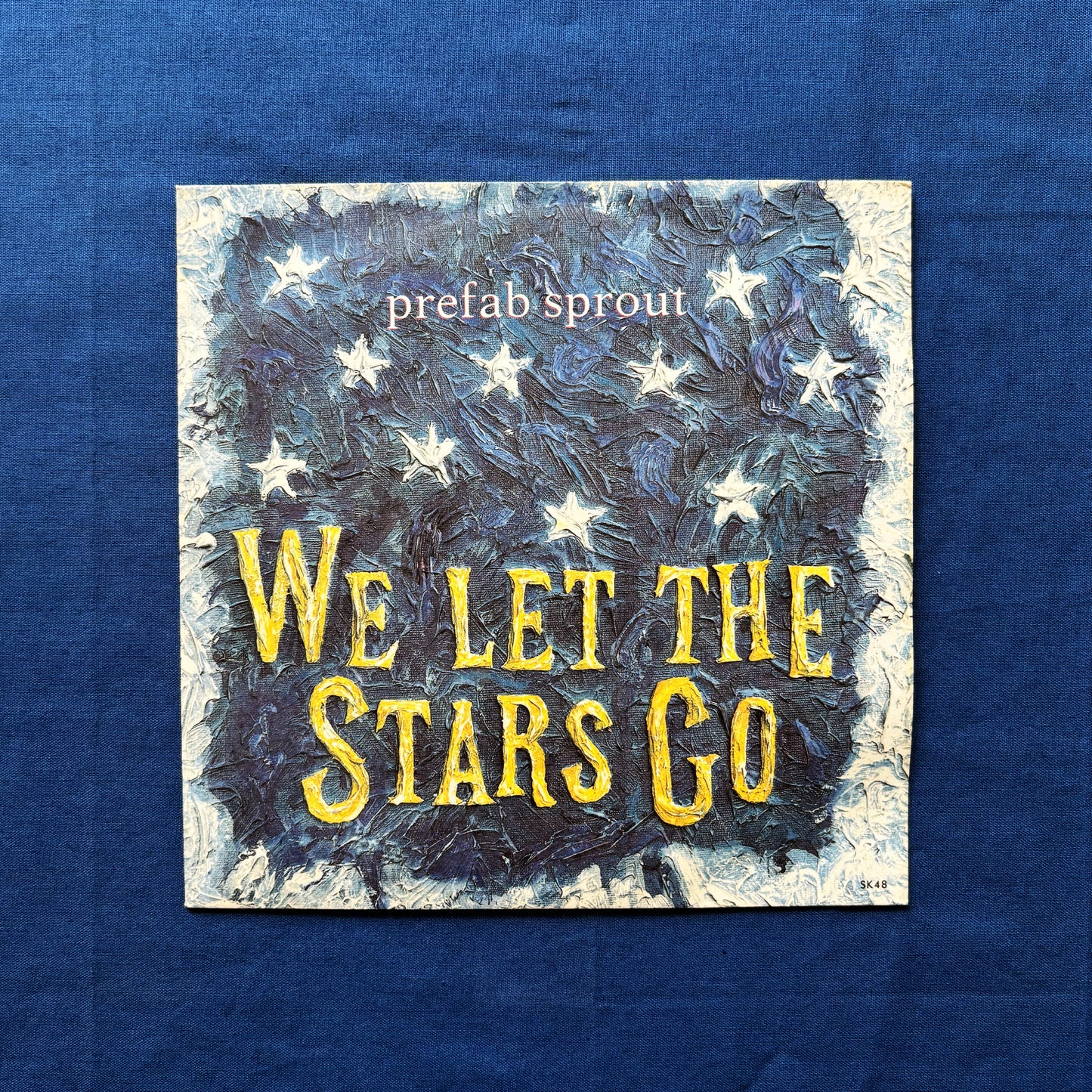 Album cover with 'We Let the Stars Go' text and star illustrations on a blue background