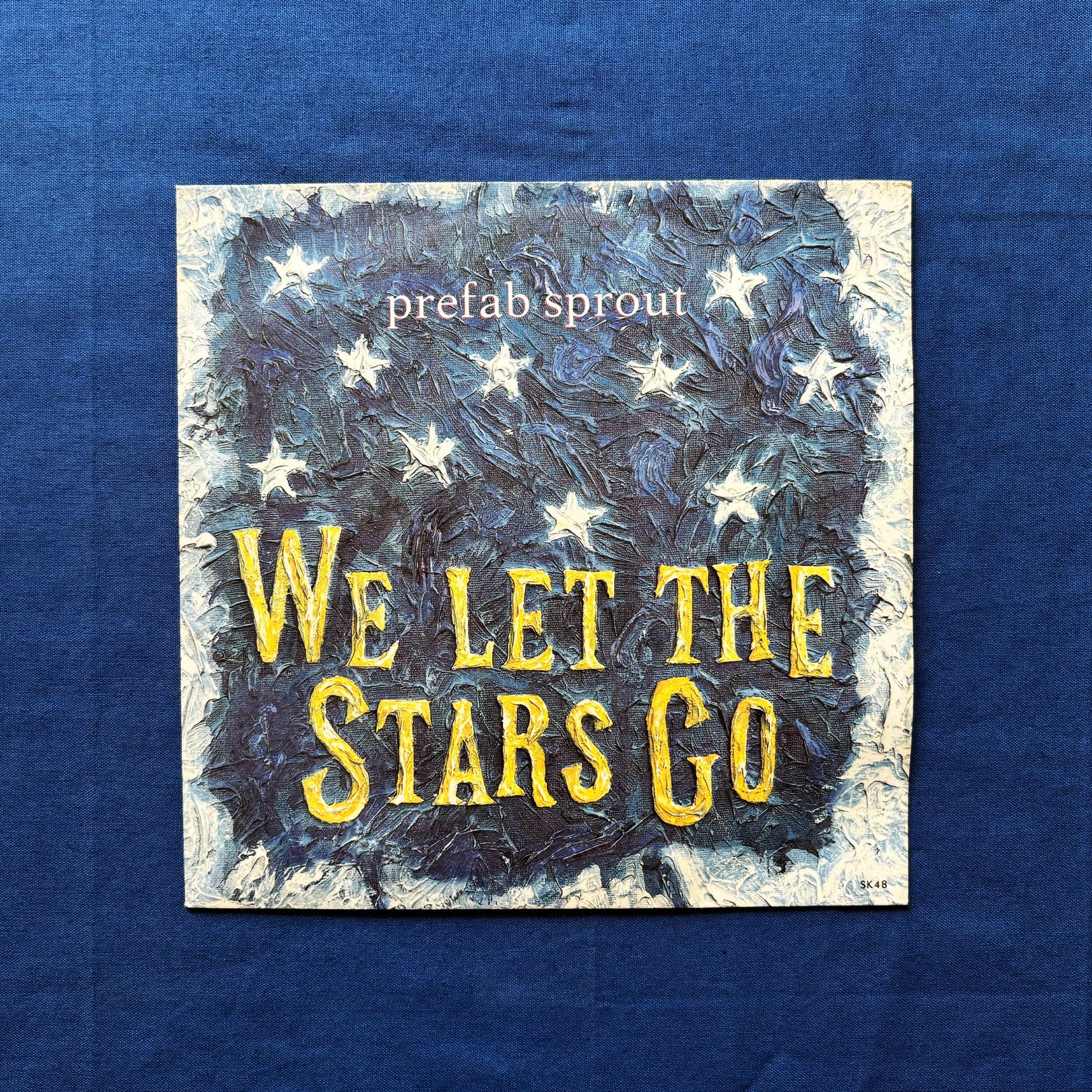 Album cover with 'We Let the Stars Go' text and star illustrations on a blue background