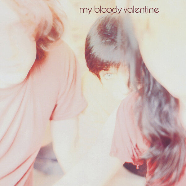 Album cover art for 'my bloody valentine' featuring a heavily filtered, soft-focus photograph of two people in pink shirts, with the title text at the top.