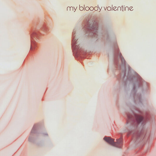 Album cover art for 'my bloody valentine' featuring a heavily filtered, soft-focus photograph of two people in pink shirts, with the title text at the top.